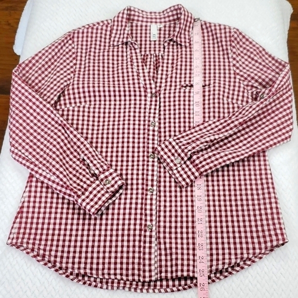 Kut From The Kloth Feena Button Down Textured Gingham Top Red White - Picture 8 of 17